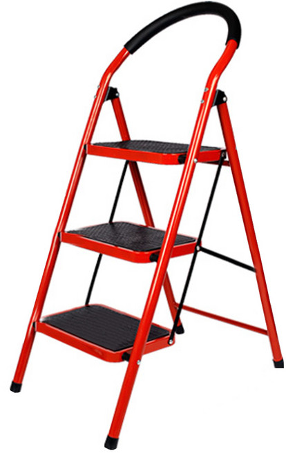 접이식 계단 사다리 3단 레드 MI-L90S3, 1개