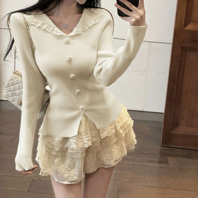 마켓에이 여성용 러블리 스프링 레이스 긴팔 티셔츠 M263-A2674