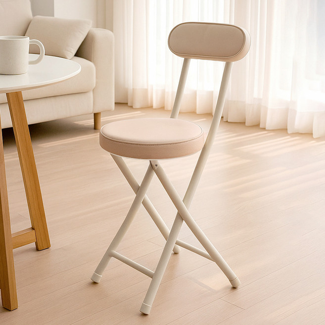 팬물산 이지라이프 쿠션 접이식 등받이 의자, 아이보리, 1개