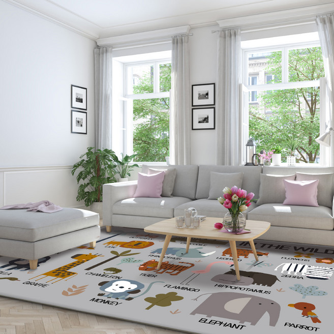 이정데코 동물 애니멀 ABC 먼지없는 사계절 물세탁 러그