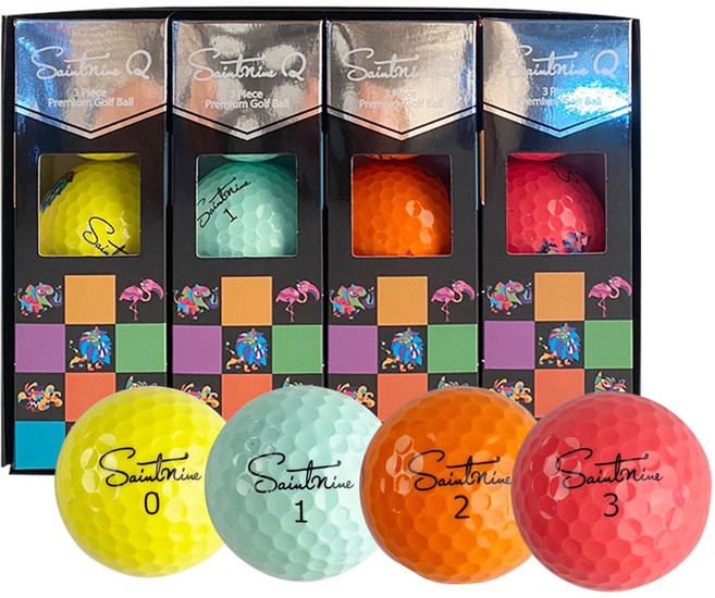 세인트나인 Q 컬러 골프공 정품 3피스, 노랑 + 민트 + 주황 + 분홍, 3개입, 4개