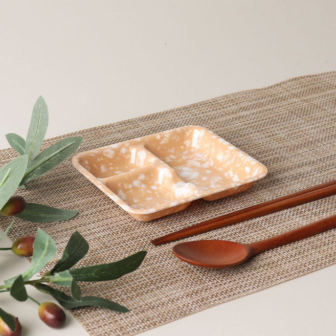 쿡차 레트로 분식 떡볶이 팝 세칸접시, 브라운, 4개