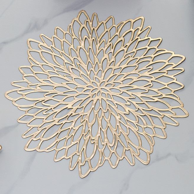 한봄누리 우아한 플라워 PVC 식탁 장식 테이블 매트, 골드, 38cm, 2개