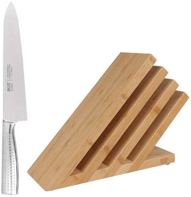 제우스 올스텐 딤플 셰프나이프 210mm + 4단 자석 칼블럭 세트, 1세트, 칼 + 칼블럭