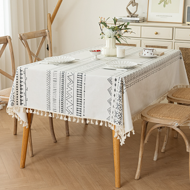 Theia 棉麻波西米亞風餐桌布, 款式1, 1個, 150 x 260 cm
