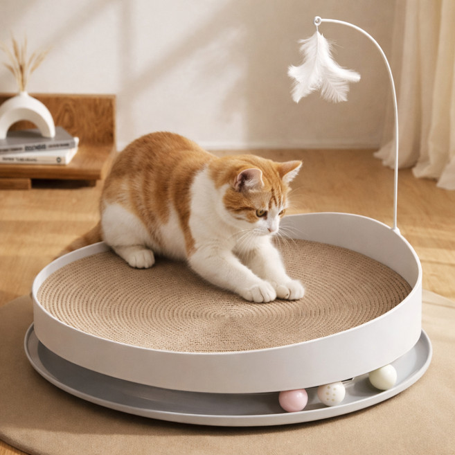 MAAH 고양이 대형 평판형 트래볼 스크래쳐 장난감 PTVC-25, 1개, 화이트