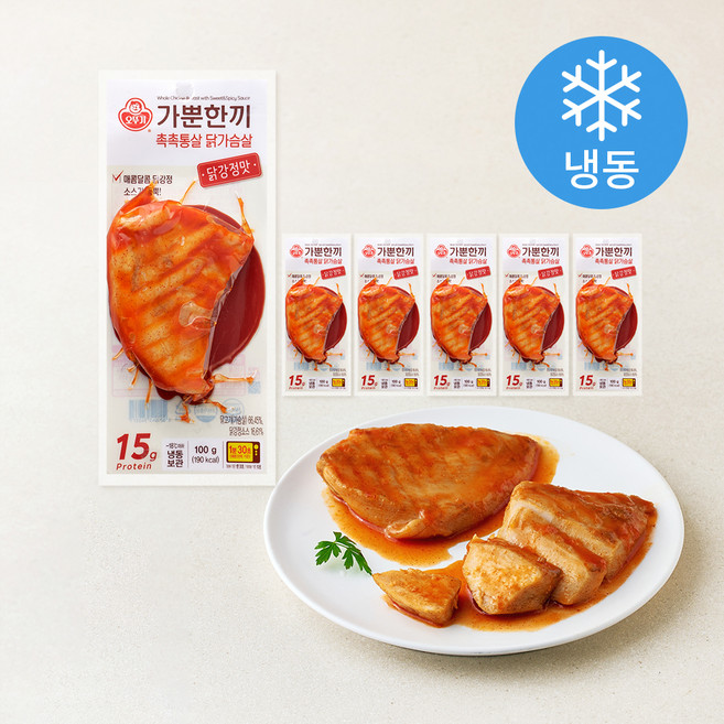 오뚜기 가뿐한끼 촉촉통살 닭가슴살 닭강정맛 (냉동), 100g, 1개, 6개입