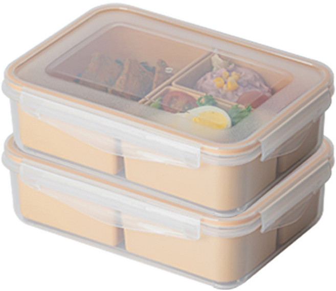 Nanu Dam 分格備餐密封便當盒 2+1格, 米色, 2個