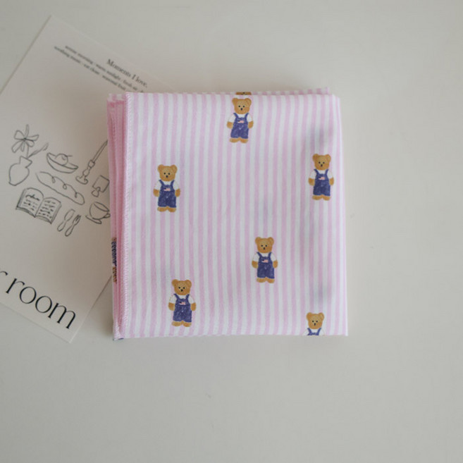 메종텍스타일 여성용 면100 60수 라인 곰돌이 손수건