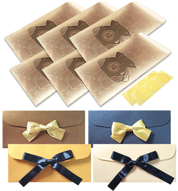 투영디자인 리본 펄 돈봉투 랜덤발송 4p + 골드용돈봉투 6p, 복주머니, 1세트