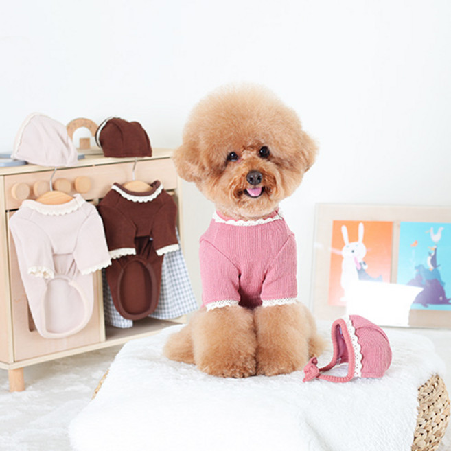 에이미러브즈펫 CC 레이스골지니트티셔츠, 핑크, 1개