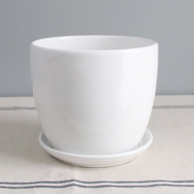 모리앤 모던도기 화분 + 받침 세트, 화이트유광, 1개