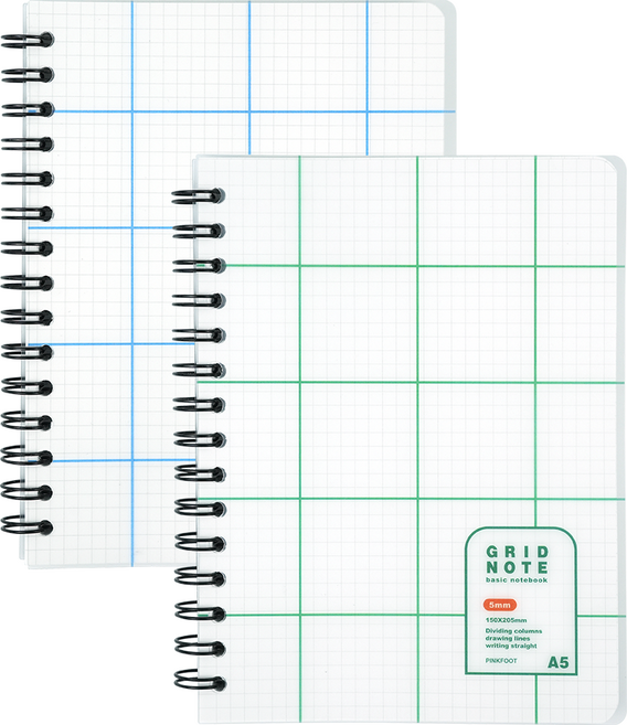 핑크풋 5000 PP 그리드 노트 A5 5mm 2종 세트, 그린, 블루, 1세트