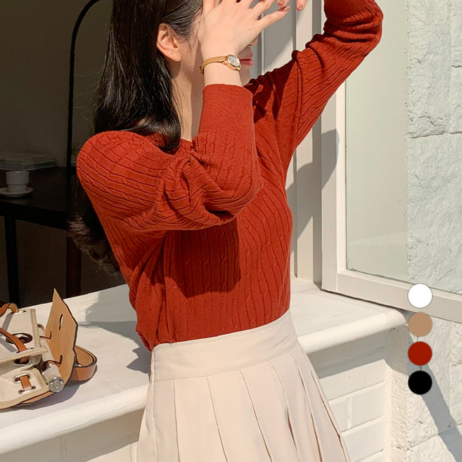 바블링브룩 여성용 소프트 텐셀 꽈배기 라운드넥 니트