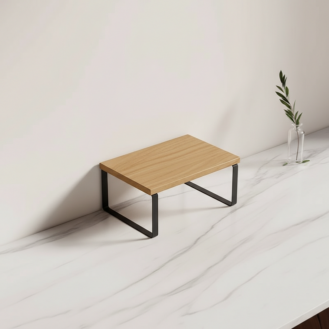 마켓피아 모니터 받침대 데스크 정리대 미니 테이블 대형 30 x 20 x 16.2 cm, 나무 색상 + 블랙 프레임