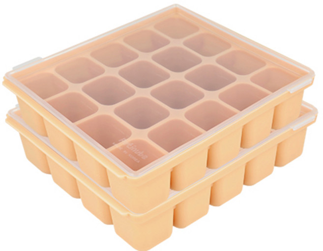 쁘띠누베 국내 제조 실리콘 이유식 냉동 용기 멀티 눈금큐브 금줄 20구, 500ml, 샌드 베이지, 2개