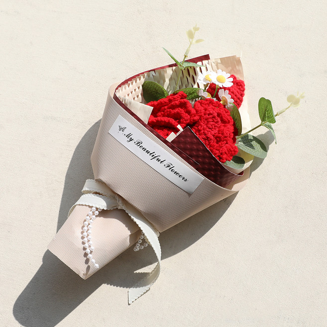 조아트 조화 어버이날 니팅 카네이션 꽃다발, 레드, 1개