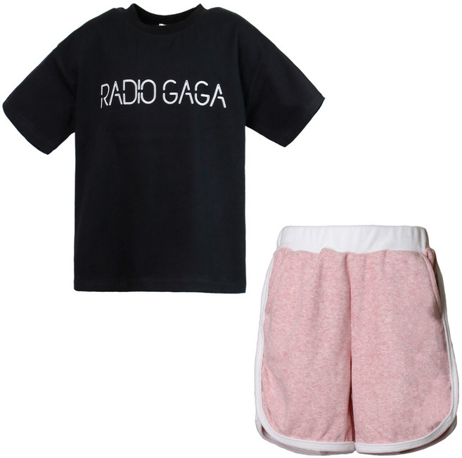 유라비 아동용 썸머 레터링 면 반팔 티셔츠 + 컬러 팬츠 세트