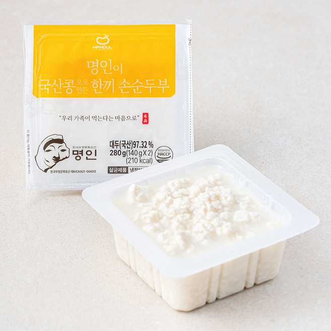 한둘 명인이 국산콩으로 만든 한끼 손순두부, 140g, 2개