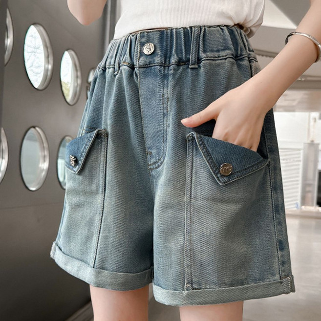 하라로이 유니크 빅포켓 밴딩 데님 반바지