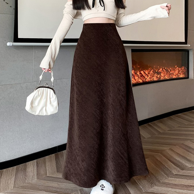 peilit 女款腰部鬆緊帶內刷毛長裙