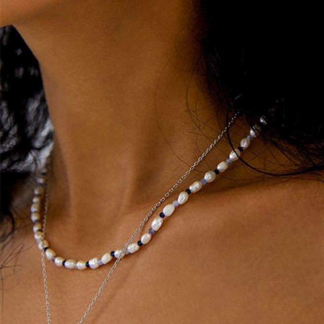 오에스티 여성용 바로크 펄 어스 블루 믹스 진주 패션 목걸이