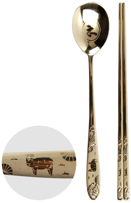 윌리브 국산 304스텐 띠 수저, 양, 숟가락+젓가락, 1세트