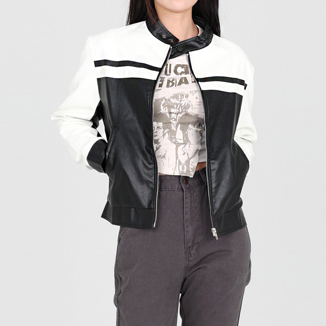 Dotif 女款雙釦騎士皮革夾克 O24FW1-A0459