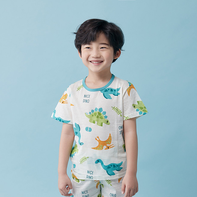 올로미미 아동용 나이스디노 오가닉 5부 자카드 실내복 세트