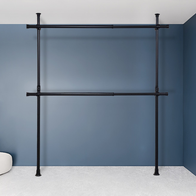 가화홈시스 굵은기둥 더 긴 가로봉 2단행거 38mm BKHB2200, 무광블랙