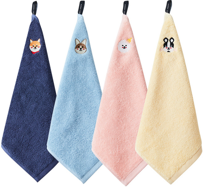 소프트터치 40수 코마사 마이독 고리수건, 핑크 + 네이비 + 스카이 + 옐로우, 4개