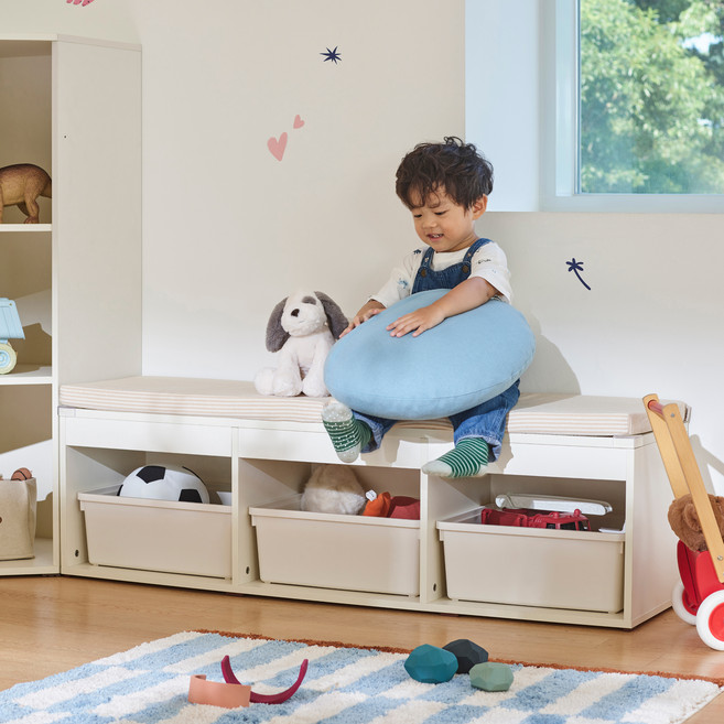 한샘 샘키즈 벤치 고밀도폼 방석 1200, 베이지 스트라이프