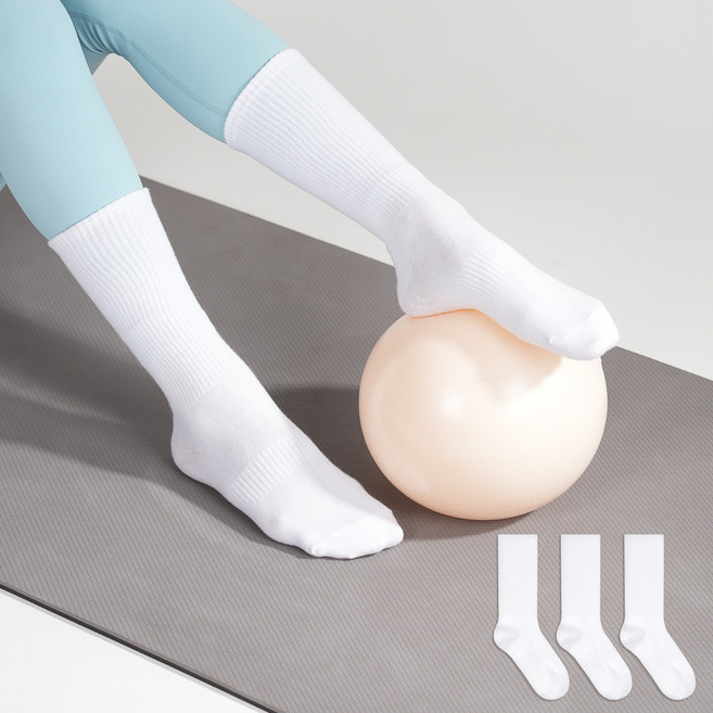 노디자인 여성용 프리미엄 논슬립 필라테스 요가 롱 양말 3켤레 세트 무지