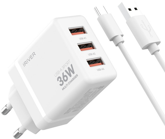 아이리버 36W 3포트 멀티 충전기 USB-A/A/A, 화이트, 1개