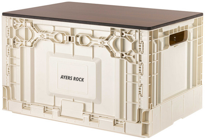 스카이트립 오픈형 폴딩박스 캠핑 테이블 + 포켓 상판 세트, 크림화이트(폴딩박스), 티크(상판)