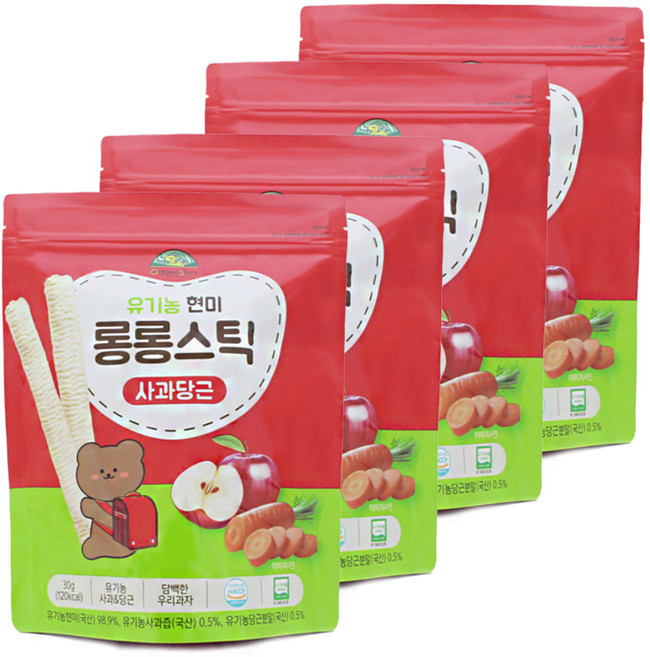 OrganicStory 유기농 현미 롱롱스틱, 사과당근, 30g, 4개