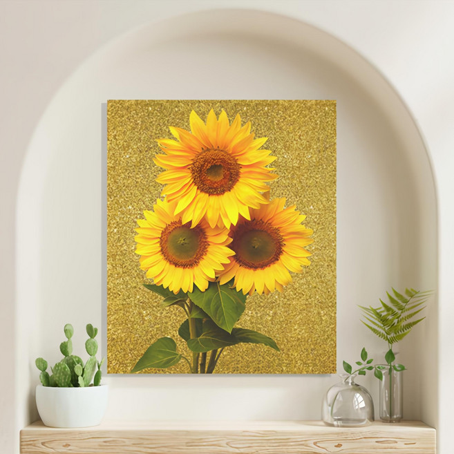 세잔느화실 골드해바라기 3송이, 캔버스액자