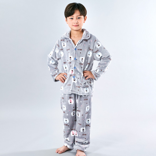 키즈라인 아동용 큐트베어 수면 보온 잠옷 상하의 세트