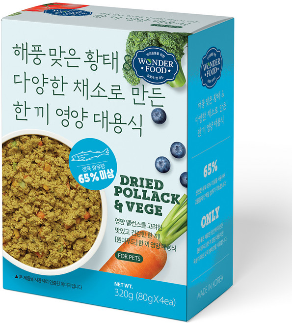 원더푸드 전연령용 강아지 한 끼 영양 대용식 사료 4p, 황태, 320g, 1개