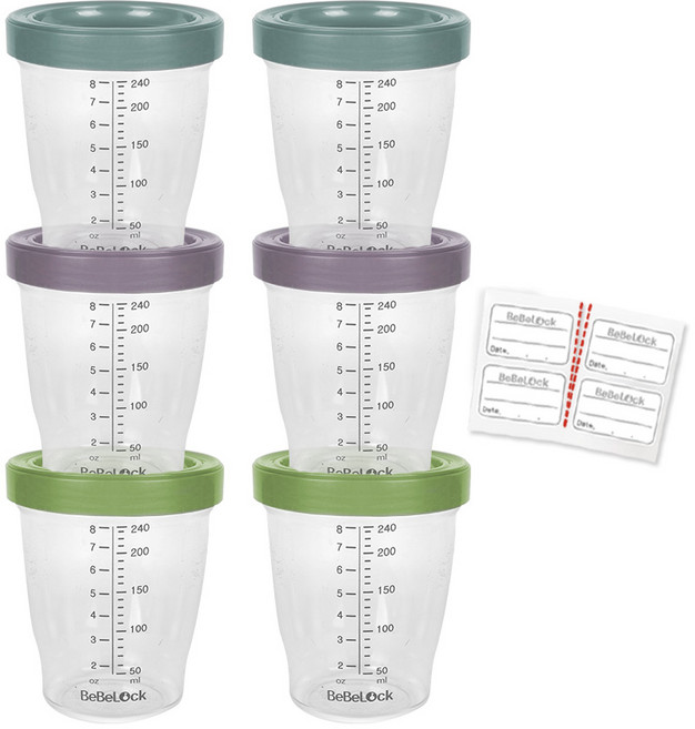 베베락 국산 트라이탄 이유식 용기 3종 세트, 블루그레이, 레드빈, 올리브, 2세트, 240ml