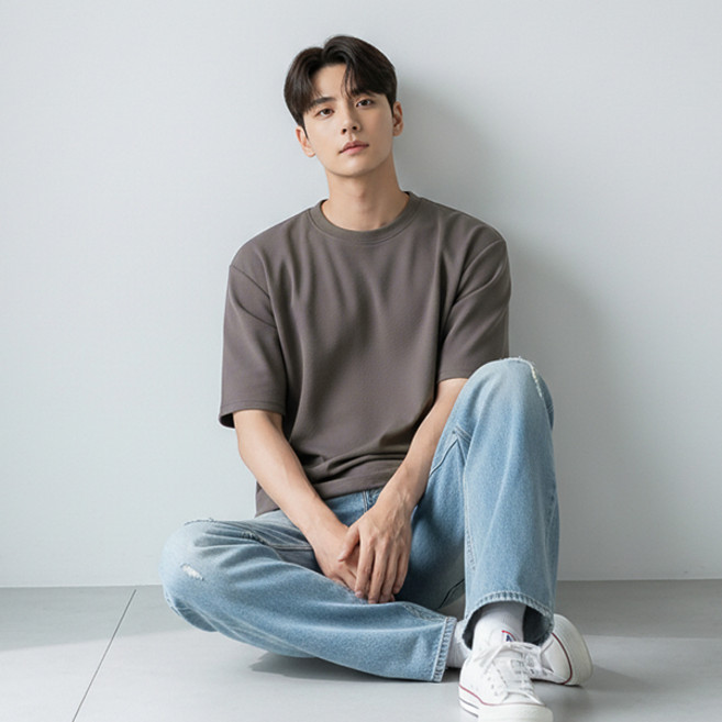 레이먼 남성용 시스 엠보 반팔 티셔츠