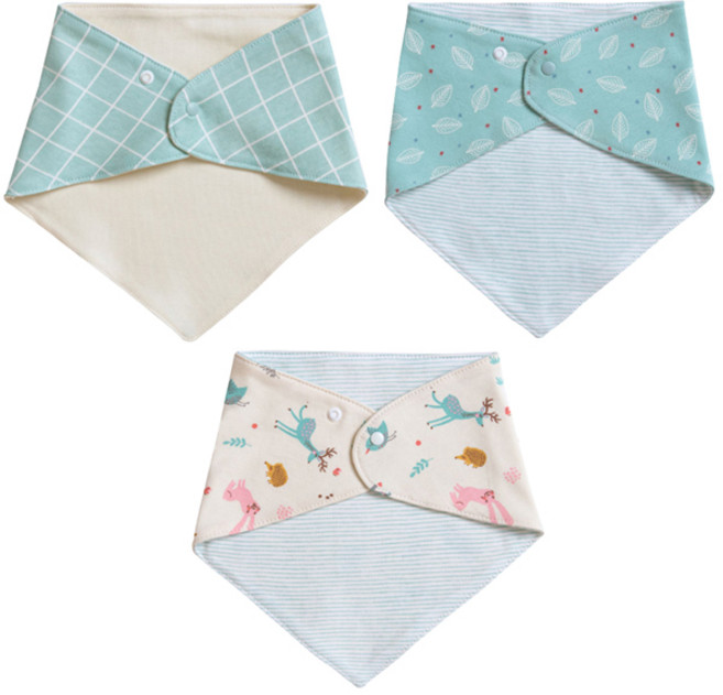 베베샤 엠케이 유아용 체크 리프 숲속 스카프빕 3종 세트