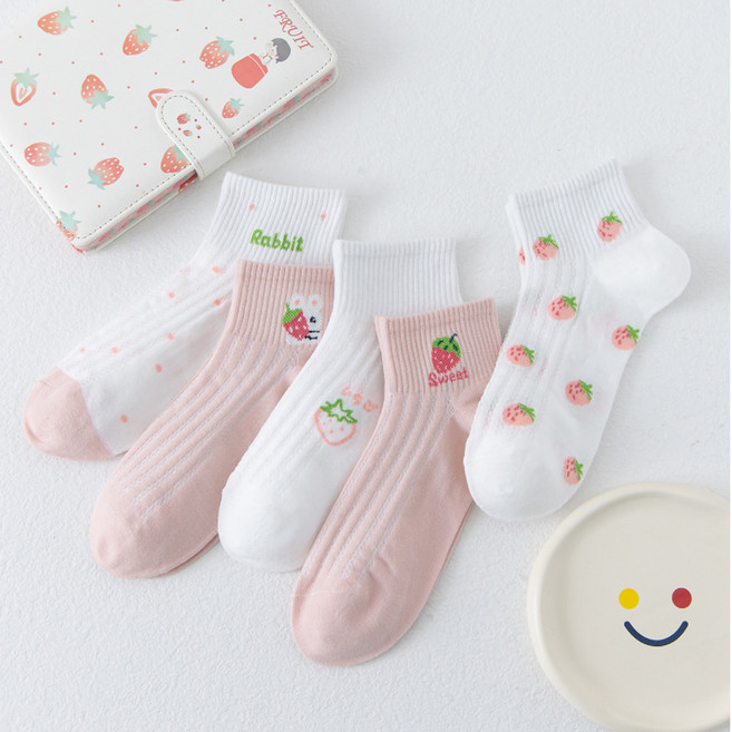 제이셀 여아용 딸기는 내꺼 쫀쫀 발목 양말 5종 세트 C19