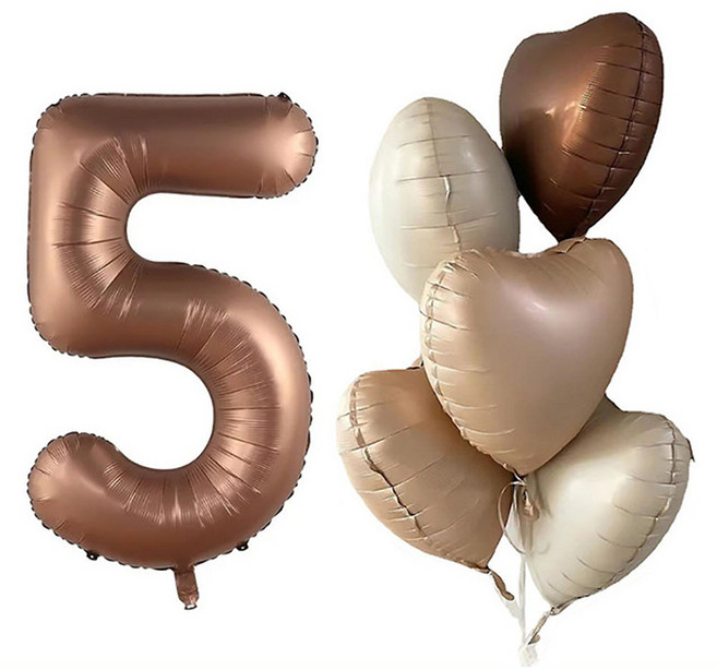 윰스생일파티숫자풍선세트101.6cm 숫자5, 초코라떼, 1세트