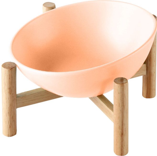 寵物護頸斜面陶瓷碗 + 架子 光滑款 300ml, 橘色, 1組