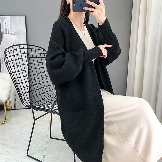 MarketA 女款基本款口袋長版針織外套