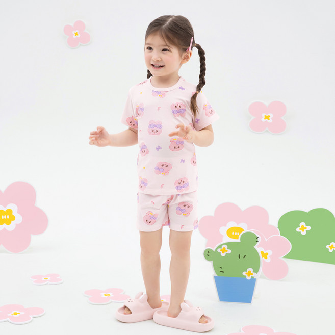 olomimi 女童紫色兔子莫代爾彈性纖維五分家居服套裝