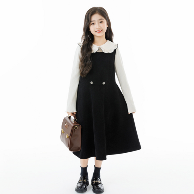 미소파파 아동용 다소곳 세라 버튼 불라우스 + 원피스 세트