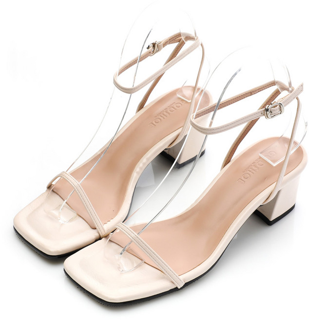 갓슈 여성용 탭폴링클 수제 미들힐 엑스스트랩 샌들 5cm