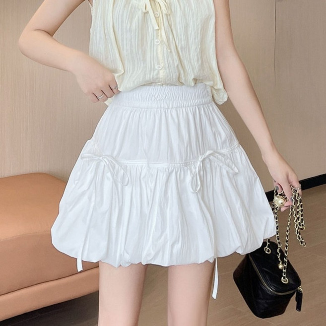 I'M MONG 女款寬鬆鬆緊腰側綁帶氣球迷你裙 R6H064